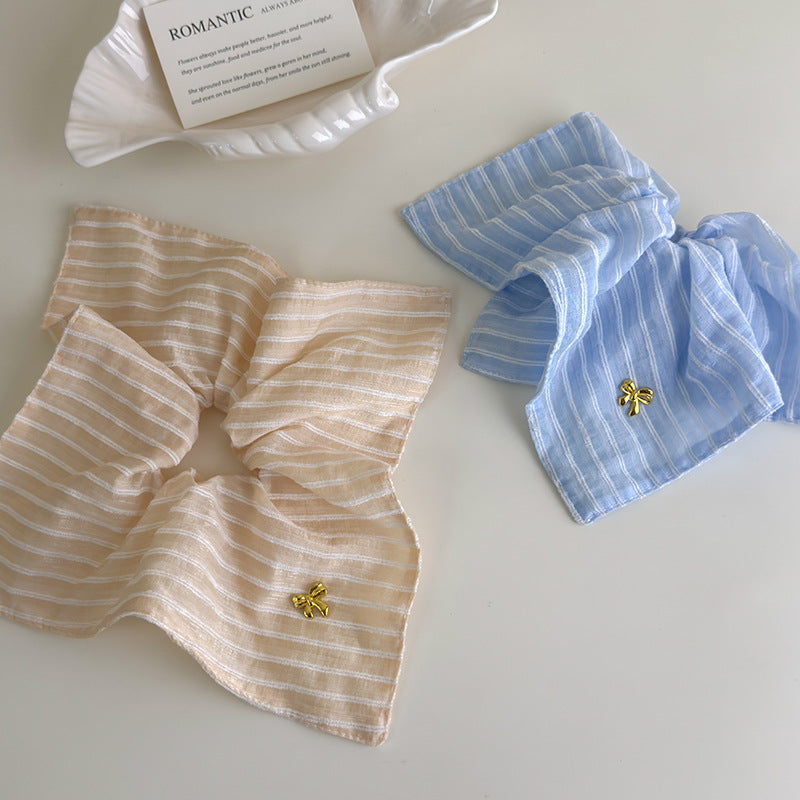 E廠-韓系清新藍色條紋方巾大腸髮圈女方形扎頭髮皮筋側低馬尾髮繩頭繩「27125」25.06-4