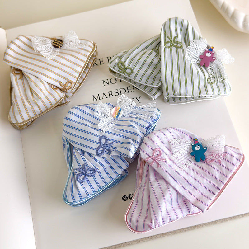 E廠-韓系甜美條紋小熊蝴蝶結三角抓夾大號髮量大2025新款後腦勺鯊魚夾「27170」25.07-1