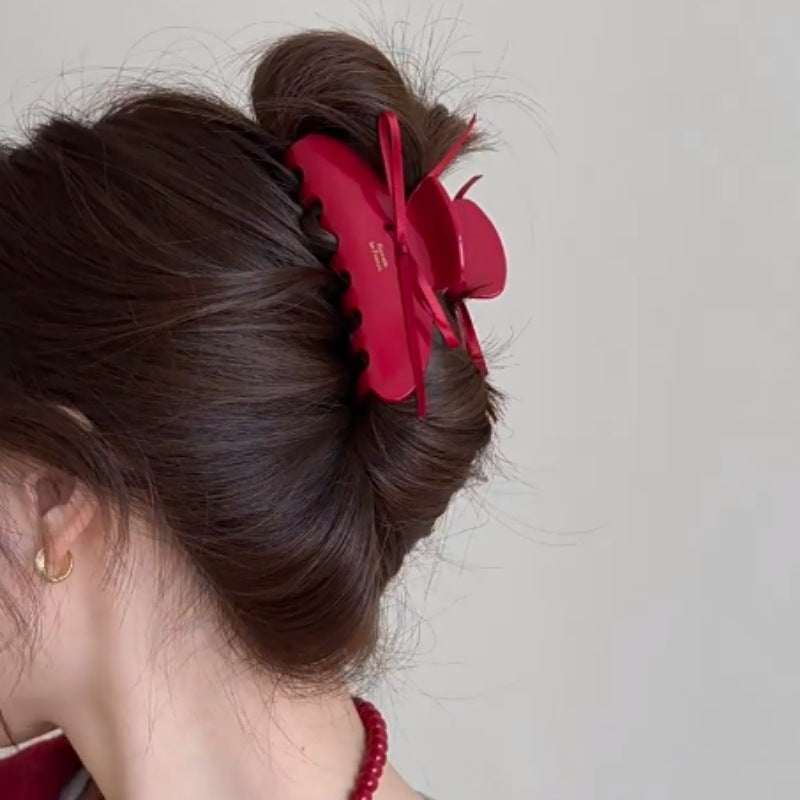 E廠-芭蕾少女蝴蝶結絲帶醋酸抓夾甜美後腦勺盤髮鯊魚夾小眾髮飾女新款「26044」25.09-1