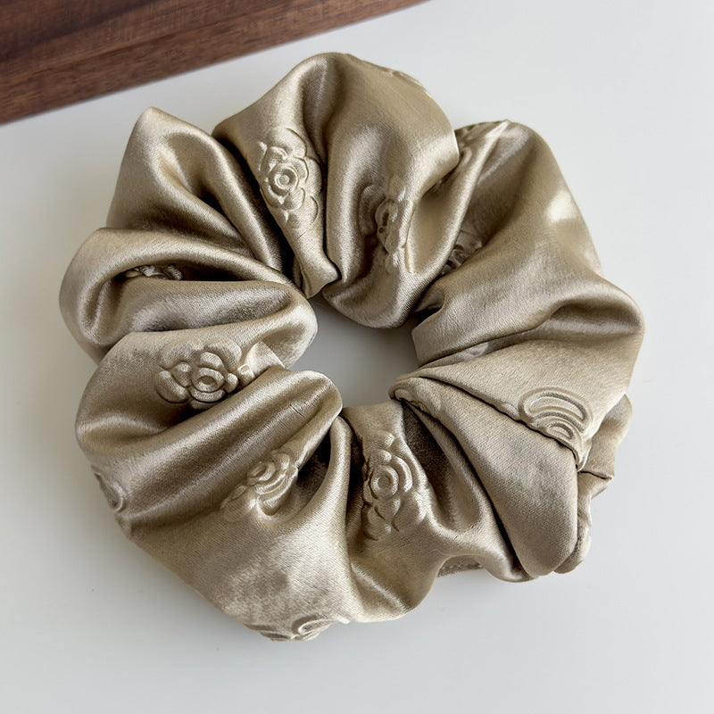 E廠-高級感純色輕奢立體壓花緞面大腸髮圈女慵懶風簡約百搭扎頭髮皮筋「27104」25.06-4