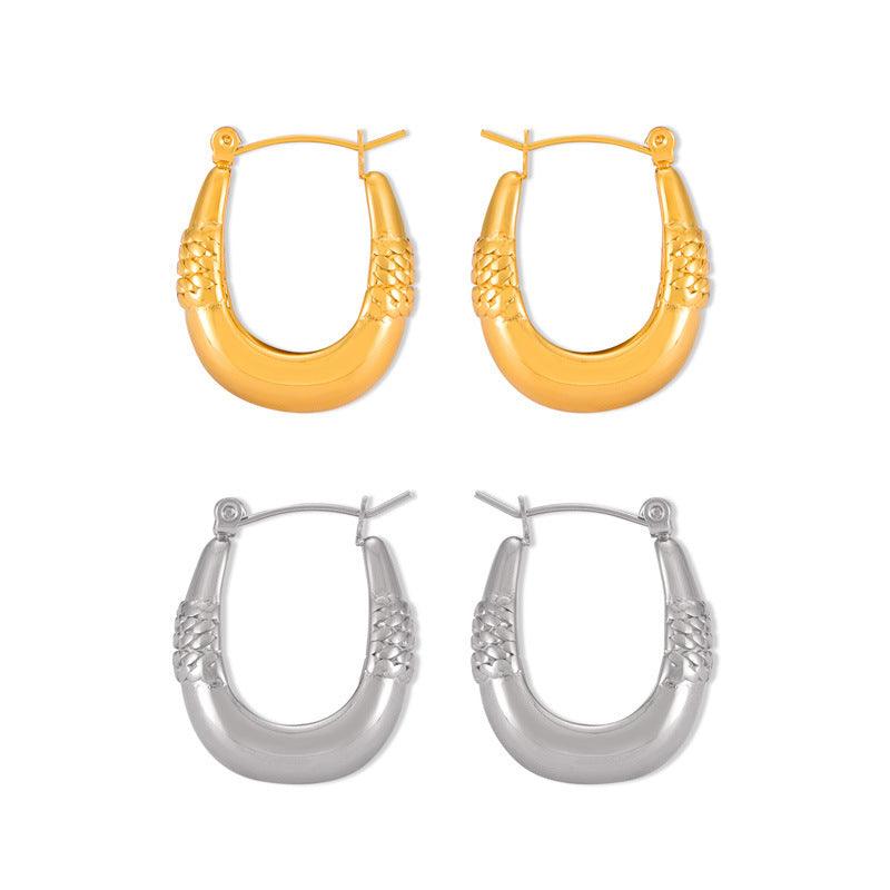 B廠-2024年新款日韓熱銷U形幾何時尚耳環金鍊紋理鈦鋼鍍金簡約耳飾女「F1515」24.05-1