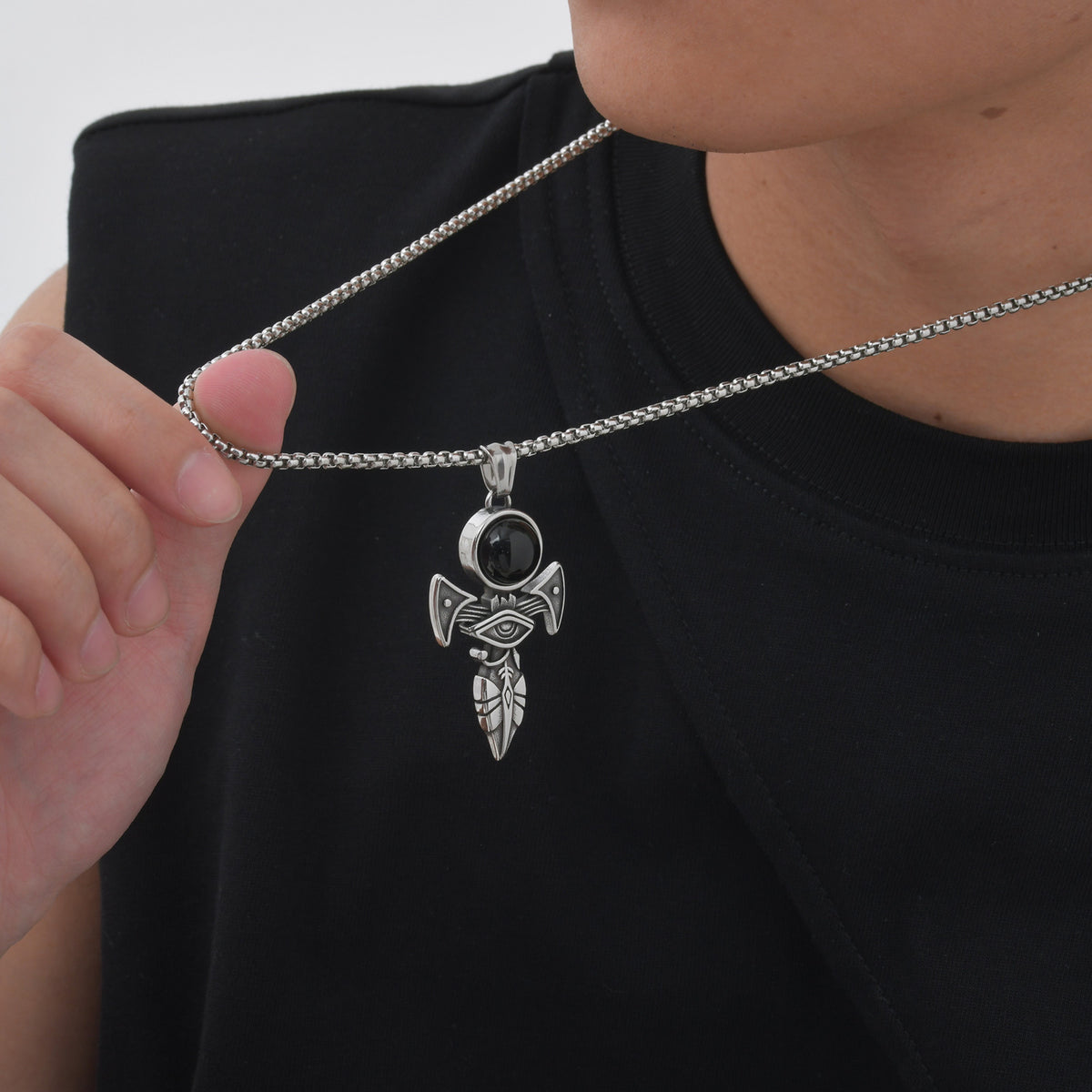 G廠-跨境鈦鋼飾品 荷魯斯之眼十字架吊墜項鍊小眾設計感配飾「PN-2153」25.05-2