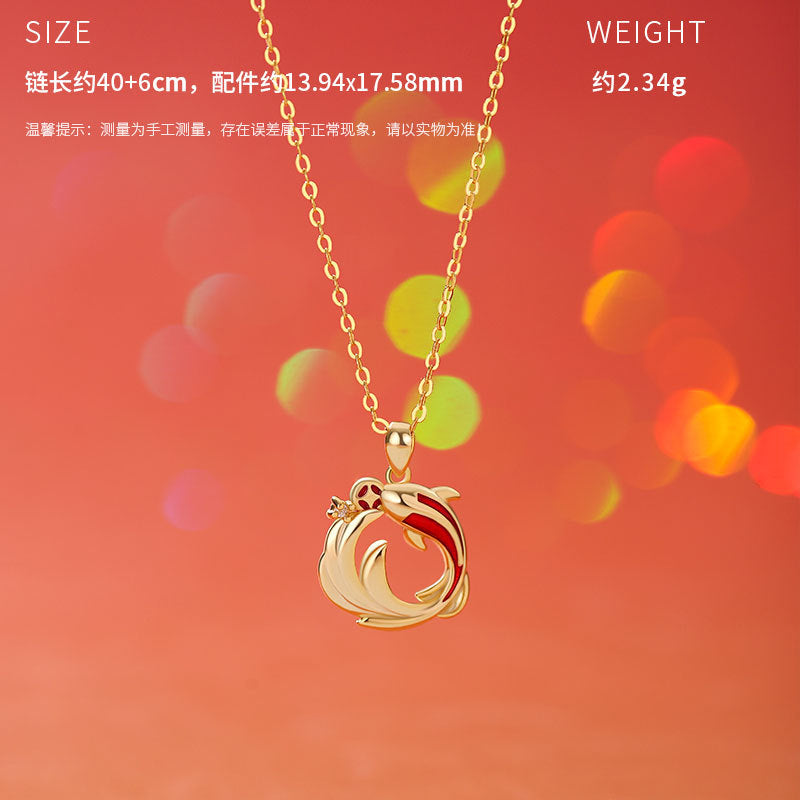 D廠-原創S999足銀年年有魚雙錦鯉耳環新年和田玉手鍊鎖骨鍊「YC4802SL_1 YC3241N_1 YC2728E_1」25.10-5