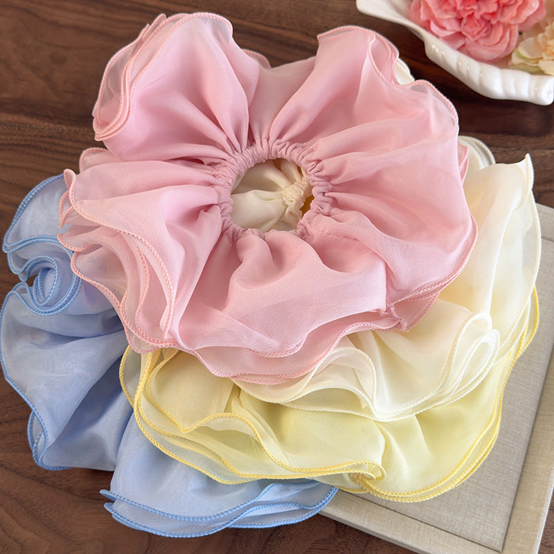 E廠-甜美加大號雙層雪紡網紗大腸髮圈女扎頭髮丸子頭髮繩側低馬尾頭繩「26893」25.05-1