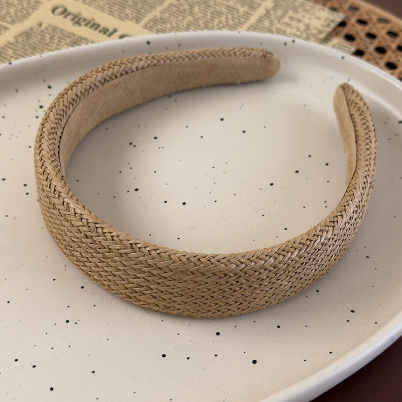 E廠-韓國ins夏季草編拉菲草寬邊髮箍百搭氣質純色頭箍壓髮髮卡髮飾女「27011」25.05-5