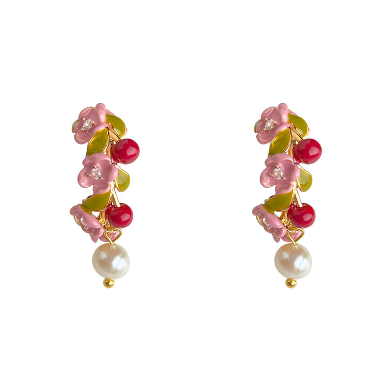 A廠-原創設計森系琺瑯滴釉彩繪清新田園風耳環清新甜美耳釘「6897」25.10-2