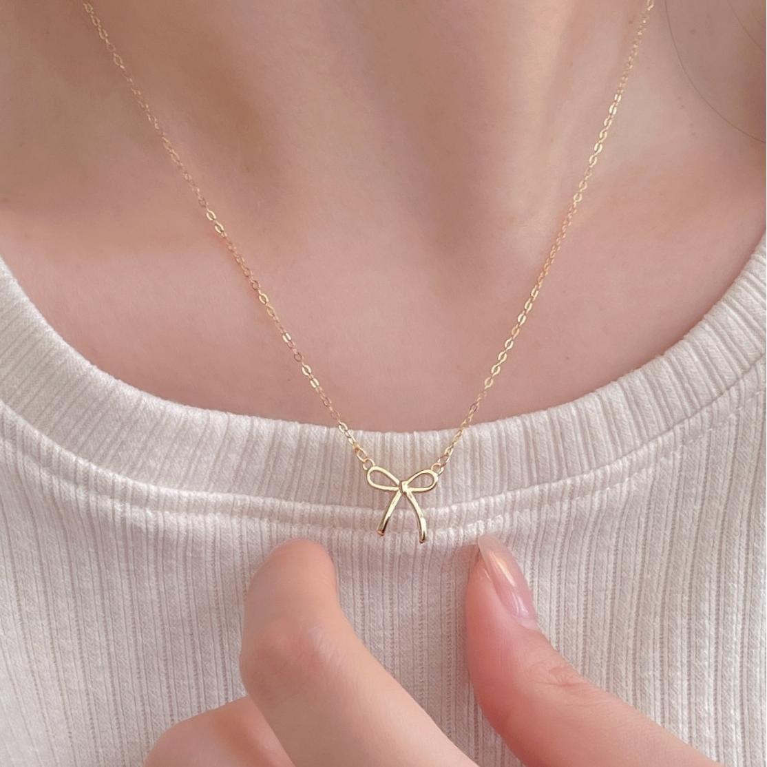 F廠-韓國韓版925純銀蝴蝶結項鍊簡約冷淡風INS小紅書項鍊「B1353」25.05-4