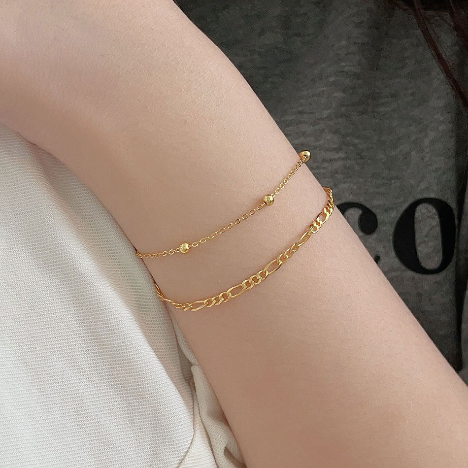 F廠-韓國韓版 明星同款百搭S925純銀十字間珠圓珠手鍊手飾「A170-171」25.05-1