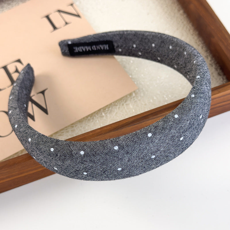 E廠-滿鑽牛仔布藝高顱頂髮箍女2025新款寬邊夏日頭箍髮卡外出百搭頭飾「26880」25.05-1
