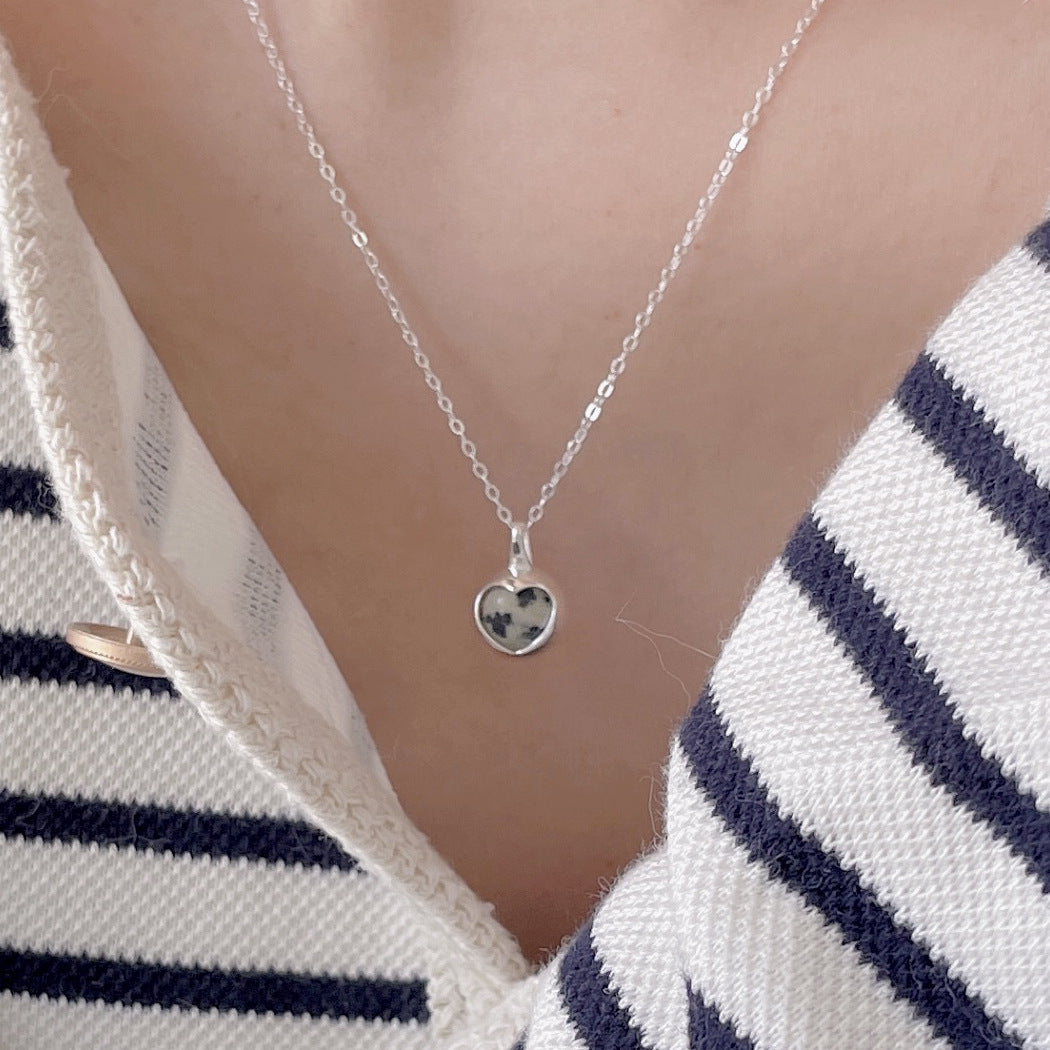 F廠-韓國韓版925純銀愛心斑馬石項鍊簡約ins網紅小紅書項鍊「B1193」25.06-3