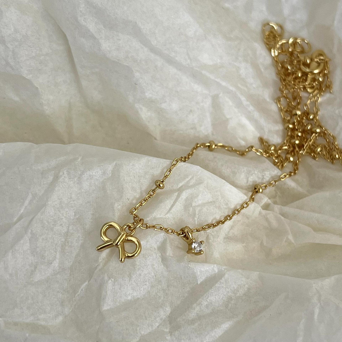 F廠-韓國韓版925純銀蝴蝶結鋯石項鍊簡約網紅小紅書ins小鑽項「B1140」25.05-4