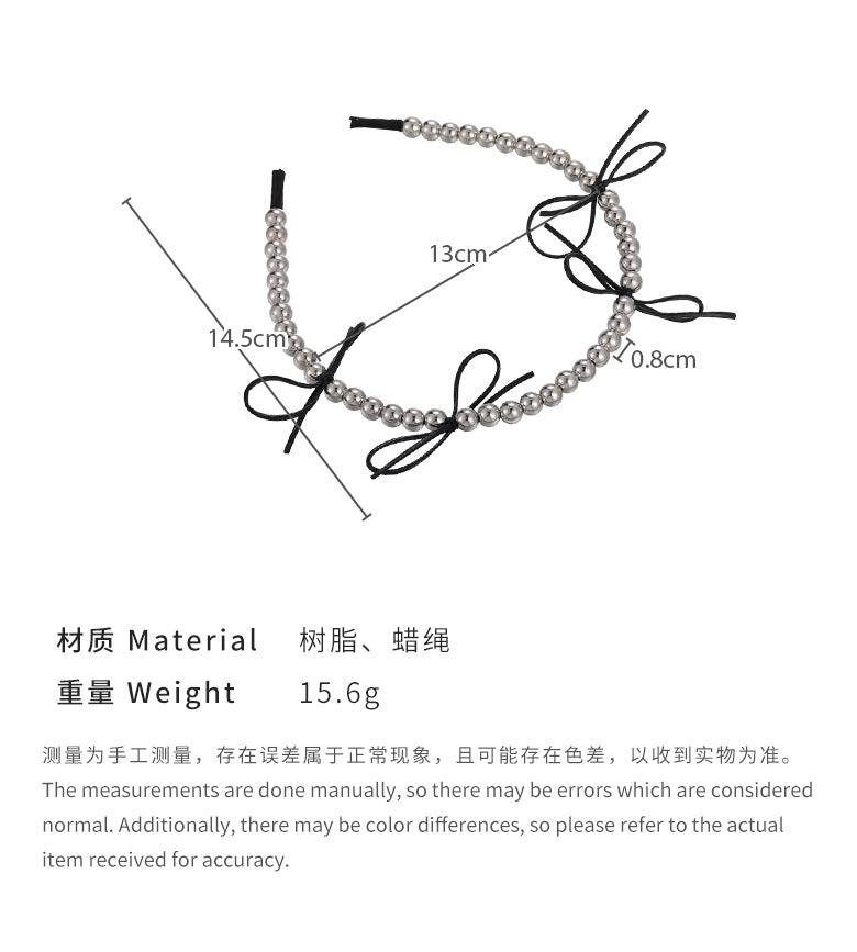 E廠-韓版芭蕾風銀色仿金屬串珠蝴蝶結髮箍小眾高級感甜美壓髮卡頭飾女「25811」24.08-2