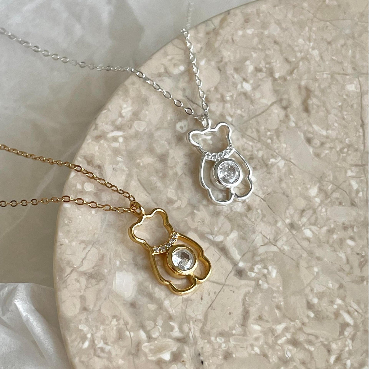 F廠-韓國韓版925純銀小熊鋯石項鍊簡約氣質ins網紅小紅書項鍊「B1370」25.08-3