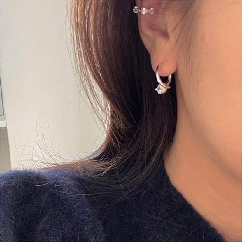 F廠-韓國韓版925純銀鋯石耳環耳扣簡約冷淡風氣質ins風耳飾「C1235」25.05-1