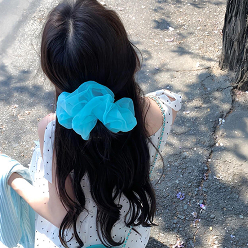 E廠-夏日薄荷 ins湖水藍網紗大腸髮圈女超大清涼感髮繩小清新百搭髮飾「26963」25.05-4