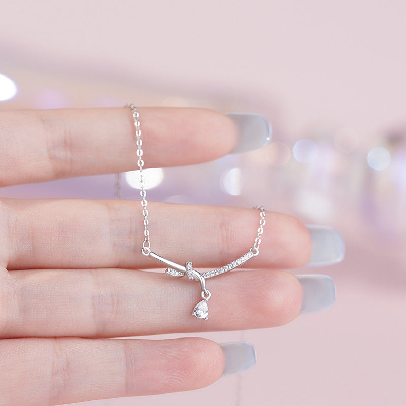 D廠-原創S999足銀流光緞語幾何繩結鋯石項鍊優雅時髦輕奢頸鍊「YC2498N_1」25.09-4