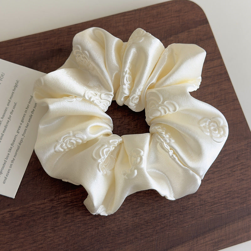 E廠-高級感純色輕奢立體壓花緞面大腸髮圈女慵懶風簡約百搭扎頭髮皮筋「27104」25.06-4