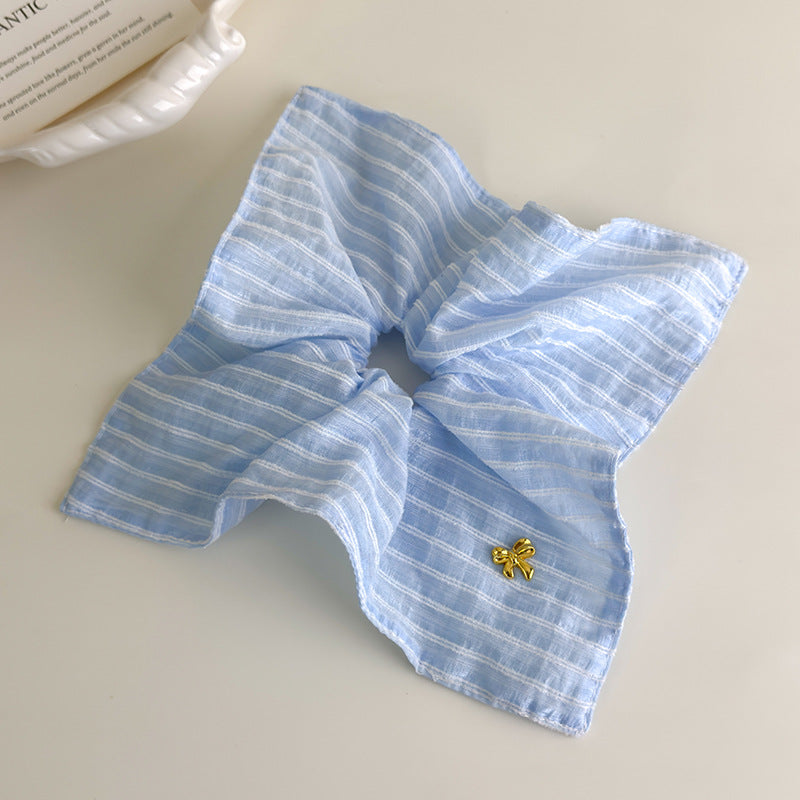 E廠-韓系清新藍色條紋方巾大腸髮圈女方形扎頭髮皮筋側低馬尾髮繩頭繩「27125」25.06-4