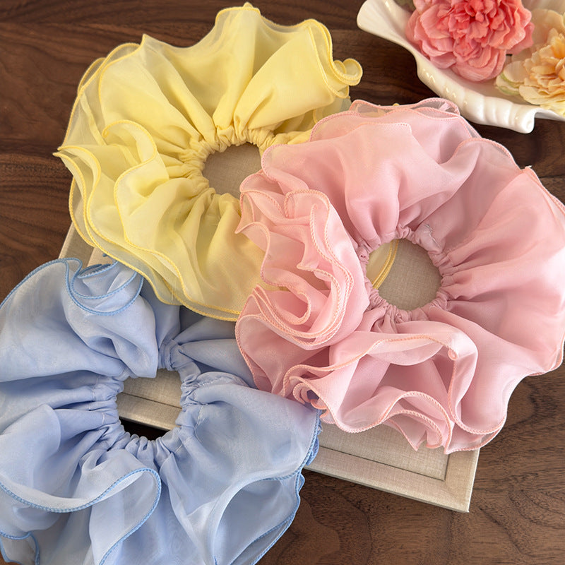 E廠-甜美加大號雙層雪紡網紗大腸髮圈女扎頭髮丸子頭髮繩側低馬尾頭繩「26893」25.05-1