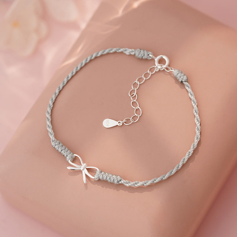 D廠-S925純銀ins蝴蝶結編繩手鍊女高級小眾清新甜美文藝編繩手飾「YC5134SL_1」25.04-3