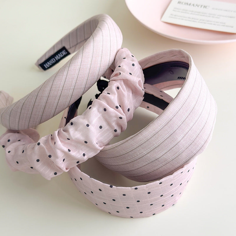 E廠-甜美粉色系波點褶皺寬邊髮箍女洗臉壓髮頭箍少女心溫柔髮捆髮飾夏「27177」25.07-1