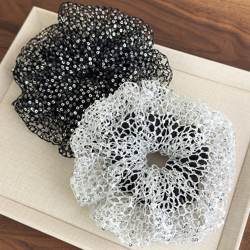 E廠-韓版森系亮片超仙大腸髮圈2025新款法式鏤空裙擺芭蕾風甜美髮飾女「27056」25.06-2