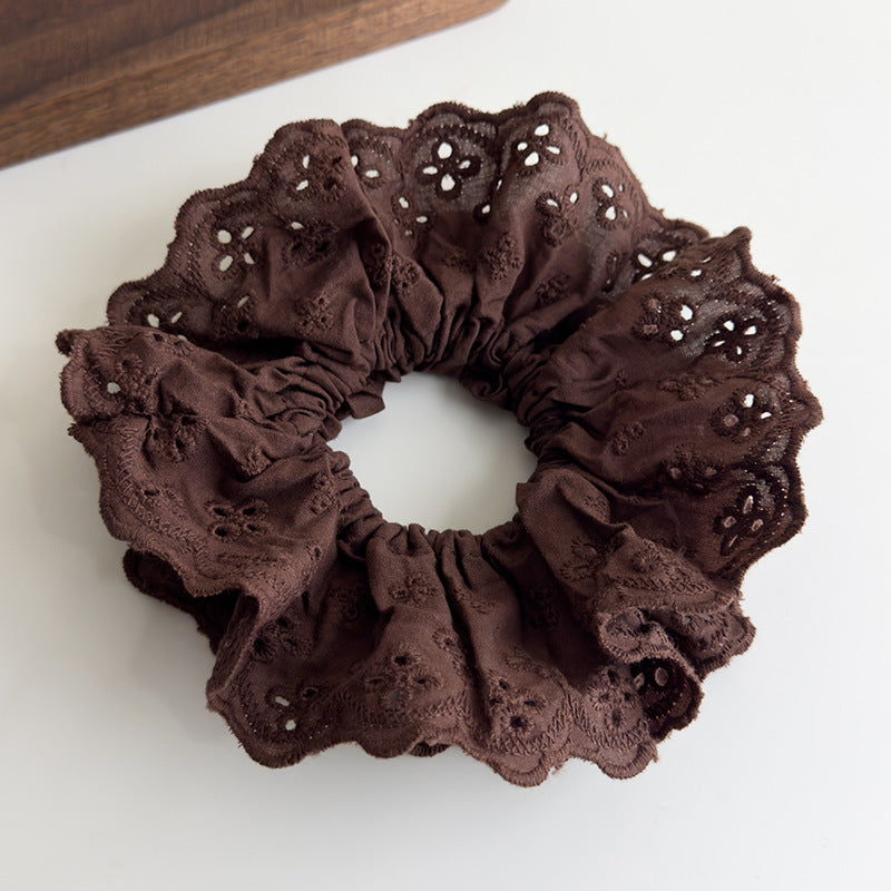 E廠-趙露思同款白色紅色蕾絲大腸髮圈女韓系高級感頭繩頭花髮飾頭飾「27091」25.06-3