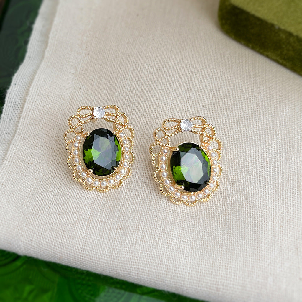 A廠-森系甜美微鑲鋯石橄欖綠耳釘合集 幾何花朵耳飾氣質爆款耳環「ES0603G」25.06-3