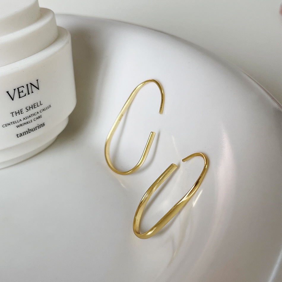 F廠-韓國韓版925純銀U形金色自然圓弧耳環耳圈通體純銀耳釘「C772」25.07-4