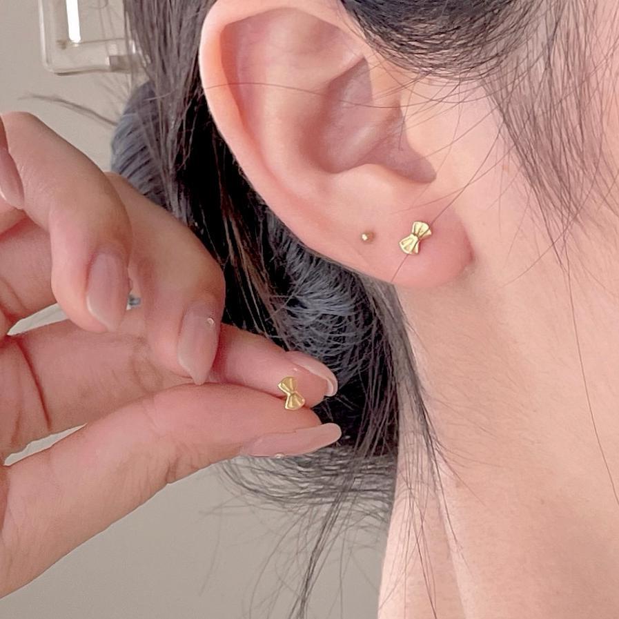 F廠-韓國韓版925純銀蝴蝶結耳釘耳環簡約氣質百搭ins風耳飾「C1395」25.06-2