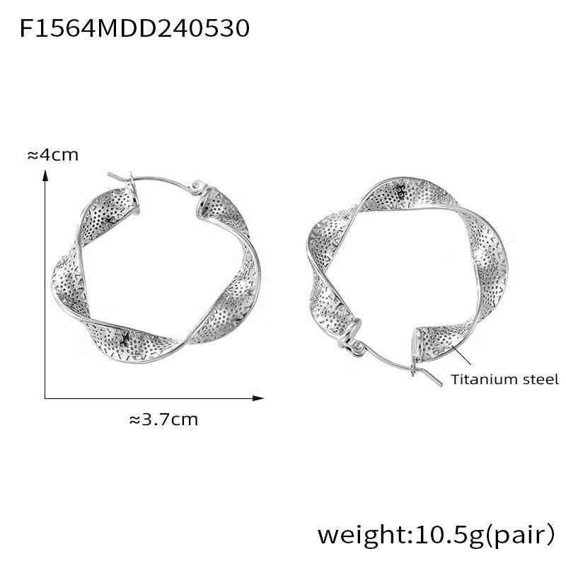 B廠-歐美鈦鋼網紅設計感耳飾ins風金屬紋理U型扭曲耳圈時尚個性耳環「F1564」24.06-1