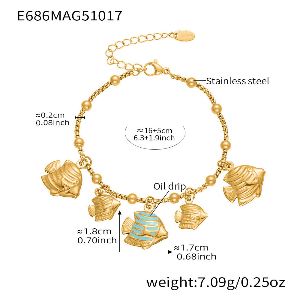 B廠-跨境熱銷夏日沙灘風貝殼DIY多配件空心吊墜手鍊不鏽鋼材質「E685」25.10-4