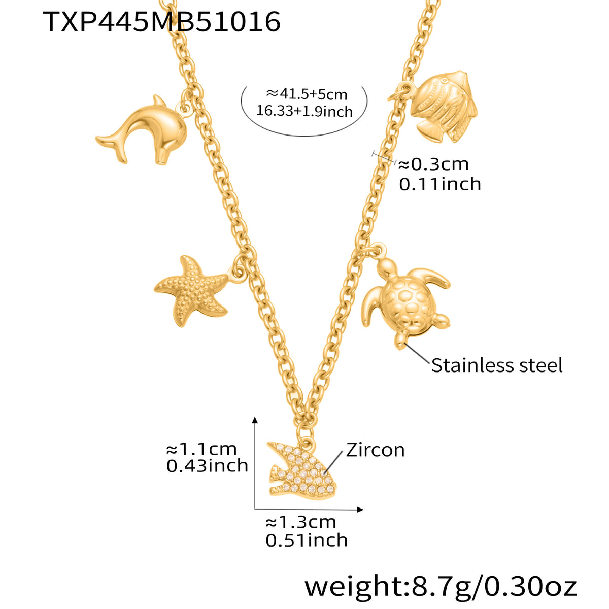 B廠-海洋風不鏽鋼5A鋯石小魚DIY多配件吊墜項鍊手鍊套裝鍍18k金「TXP445」25.10-4