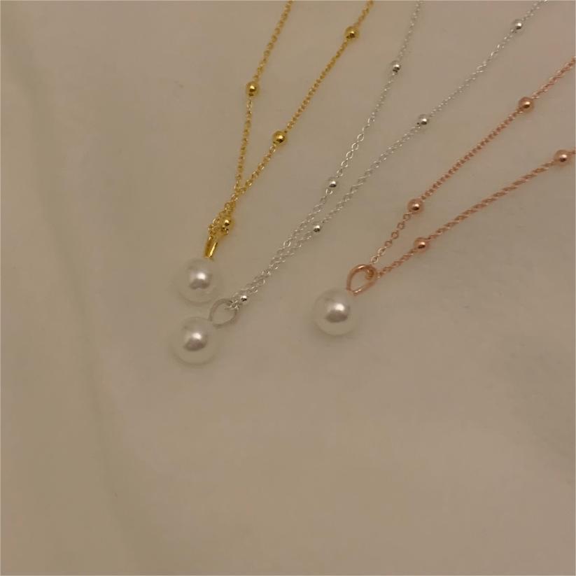 F廠-韓國韓版925純銀珍珠項鍊簡約網紅小紅書冷淡風間珠項鍊「B1166」25.08-2