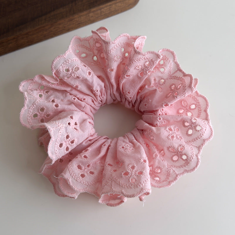 E廠-趙露思同款白色紅色蕾絲大腸髮圈女韓系高級感頭繩頭花髮飾頭飾「27091」25.06-3