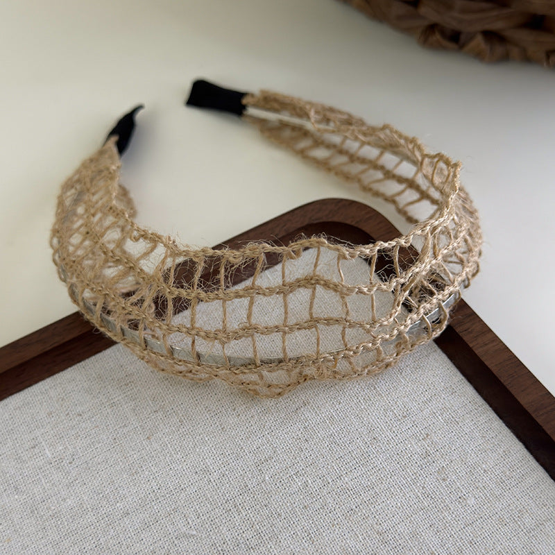 E廠-度假風草編寬邊髮箍女款波西米壓頭箍日常外戴髮捆高顱頂洗臉髮卡「25684」25.06-4