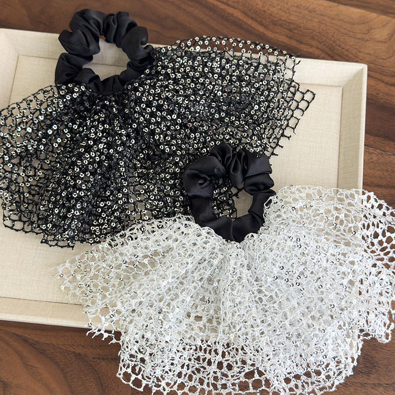 E廠-韓版森系亮片超仙大腸髮圈2025新款法式鏤空裙擺芭蕾風甜美髮飾女「27056」25.06-2