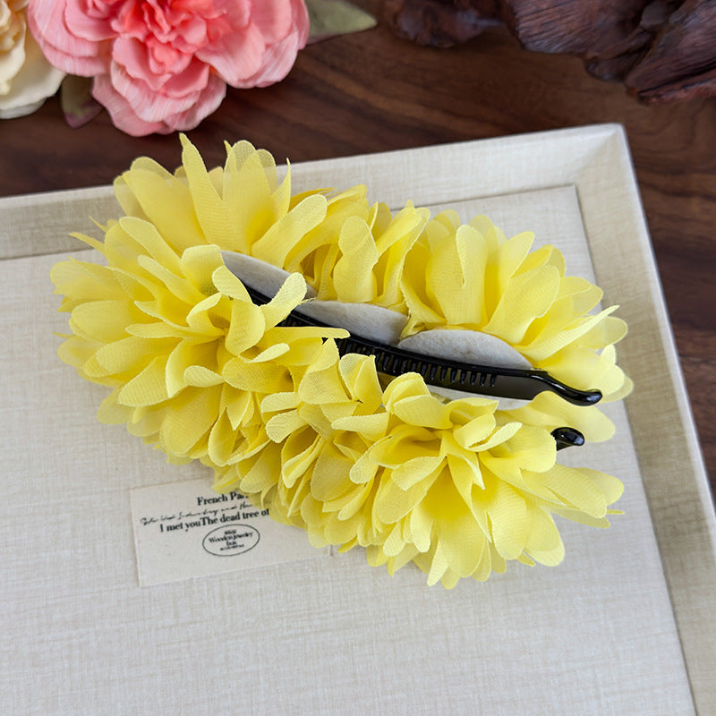 E廠-易夢玲同款花朵香蕉夾高級感氣質女盤髮馬尾抓夾一字夾扭扭夾髮夾「26965」25.05-4