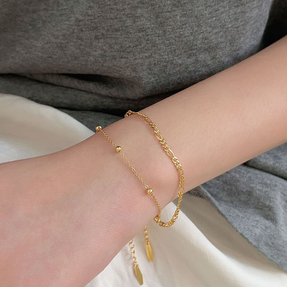 F廠-韓國韓版 明星同款百搭S925純銀十字間珠圓珠手鍊手飾「A170-171」25.05-1