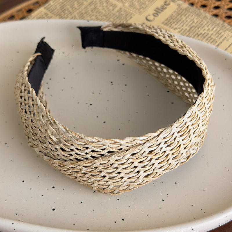 E廠-法式波西米亞風草編交叉髮箍女森系復古寬邊個性壓髮頭箍髮捆髮飾「27031」25.05-5