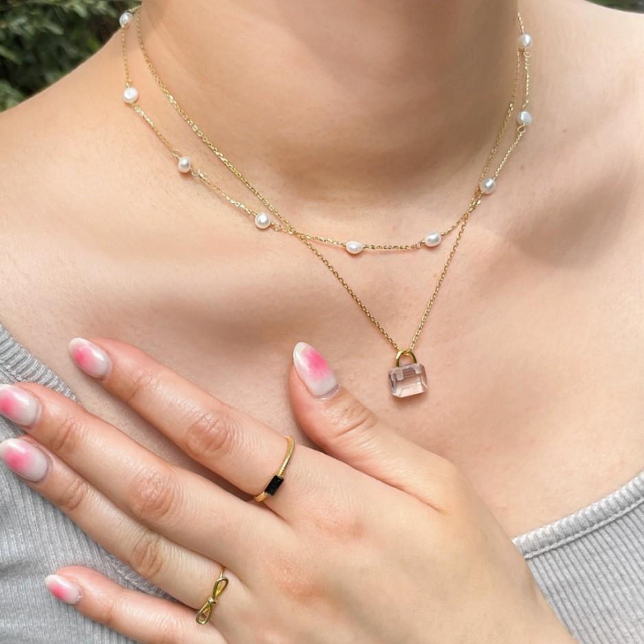 F廠-韓國韓版925純銀INS 小紅書珍珠米珠項鍊銀飾品簡約項鍊「B1093」25.08-1