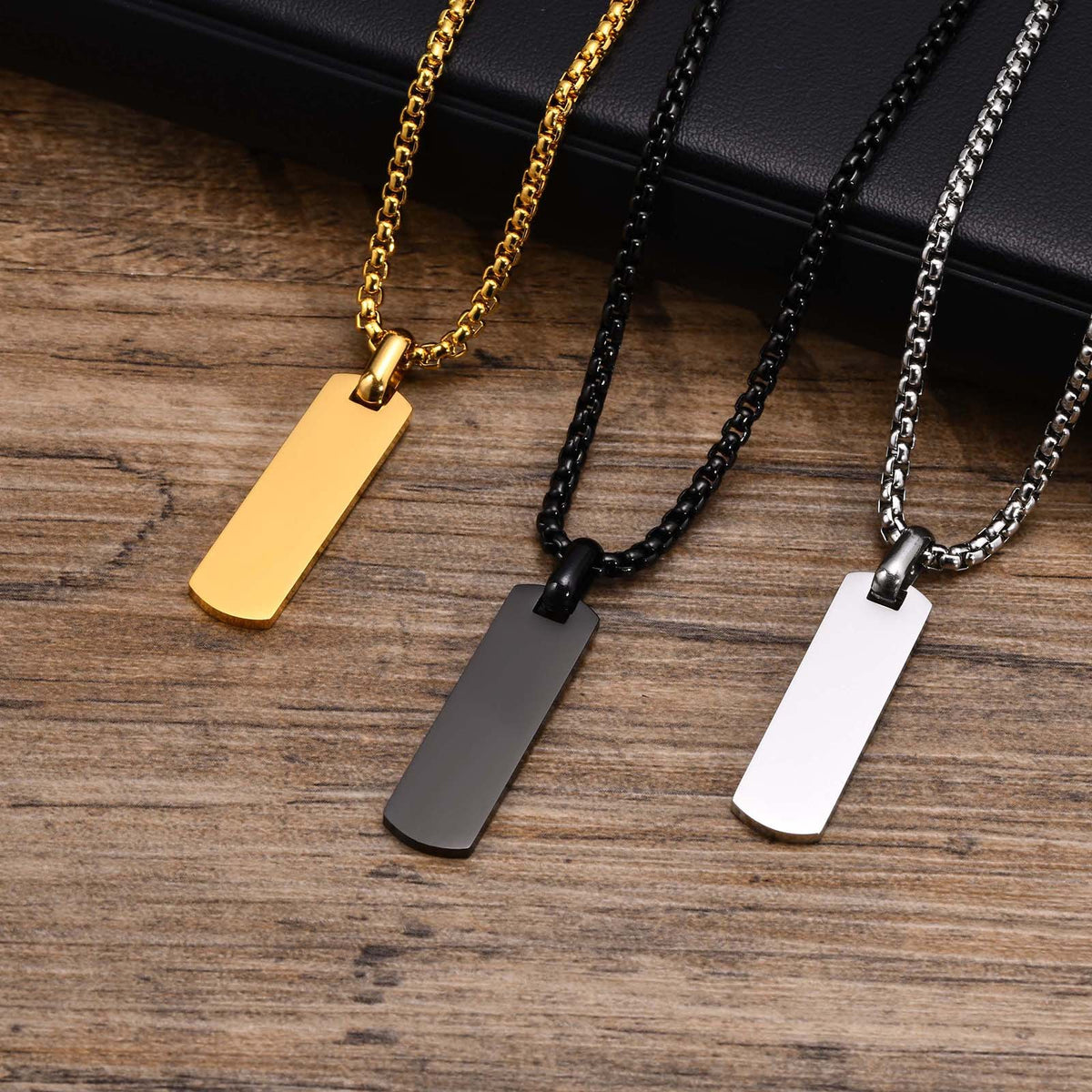 G廠-不鏽鋼光面吊牌黑色吊墜項鍊 刻字金屬 跨境飾品「PN-1864」25.04-3