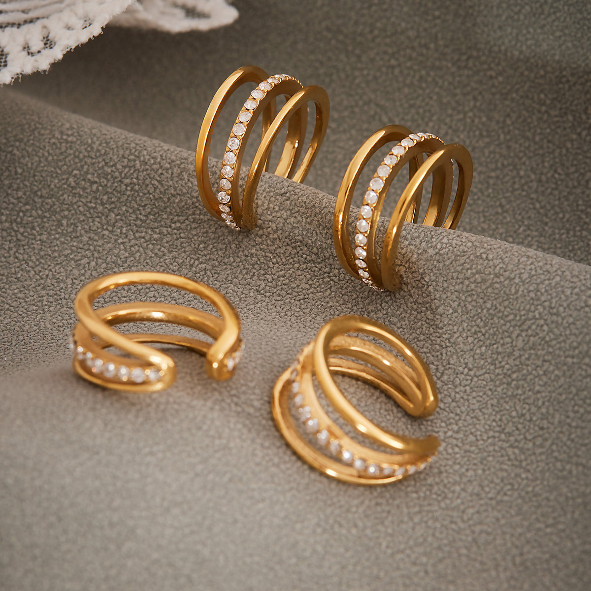 B廠-歐美跨境新款飾品不鏽鋼鑲鋯石三層耳骨夾耳飾簡約時尚耳環「F428-F421」25.08-5