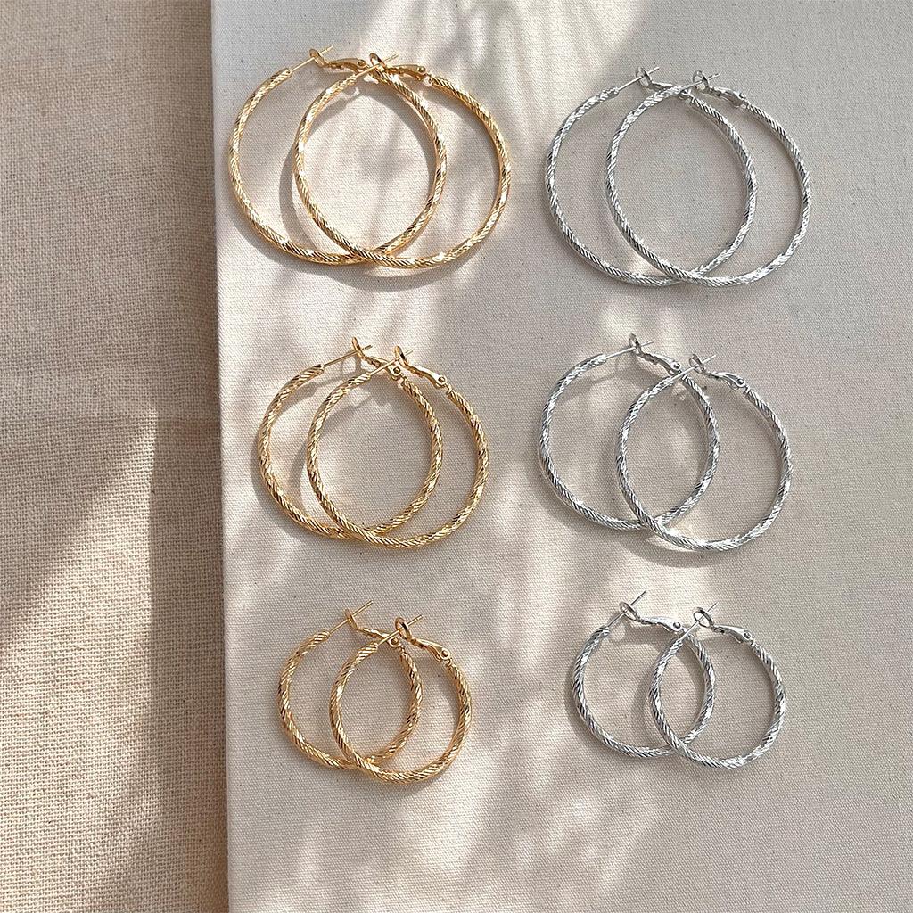 A廠-花紋銀針歐美跨境專供圓圈耳環批發大氣素圈耳圈金屬誇張花紋耳飾耳圈「5725-5730」25.04-2