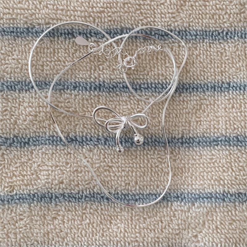 F廠-韓國韓版925純銀蝴蝶結項鍊簡約網紅小紅書氣質甜美項鍊「B1178」25.05-5