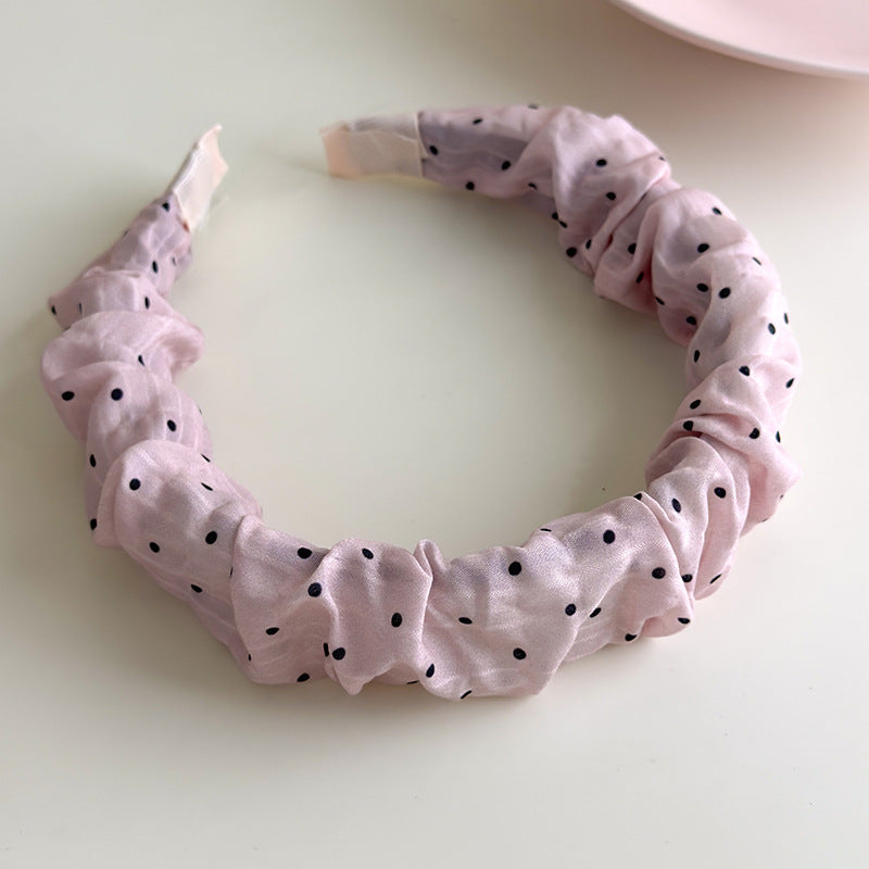 E廠-甜美粉色系波點褶皺寬邊髮箍女洗臉壓髮頭箍少女心溫柔髮捆髮飾夏「27177」25.07-1