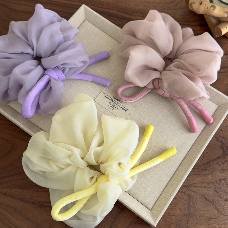 E廠-韓國少女雪紡蓬松大腸髮圈2025新款高級甜美蝴蝶結頭繩扎馬尾髮飾「27102」25.06-3