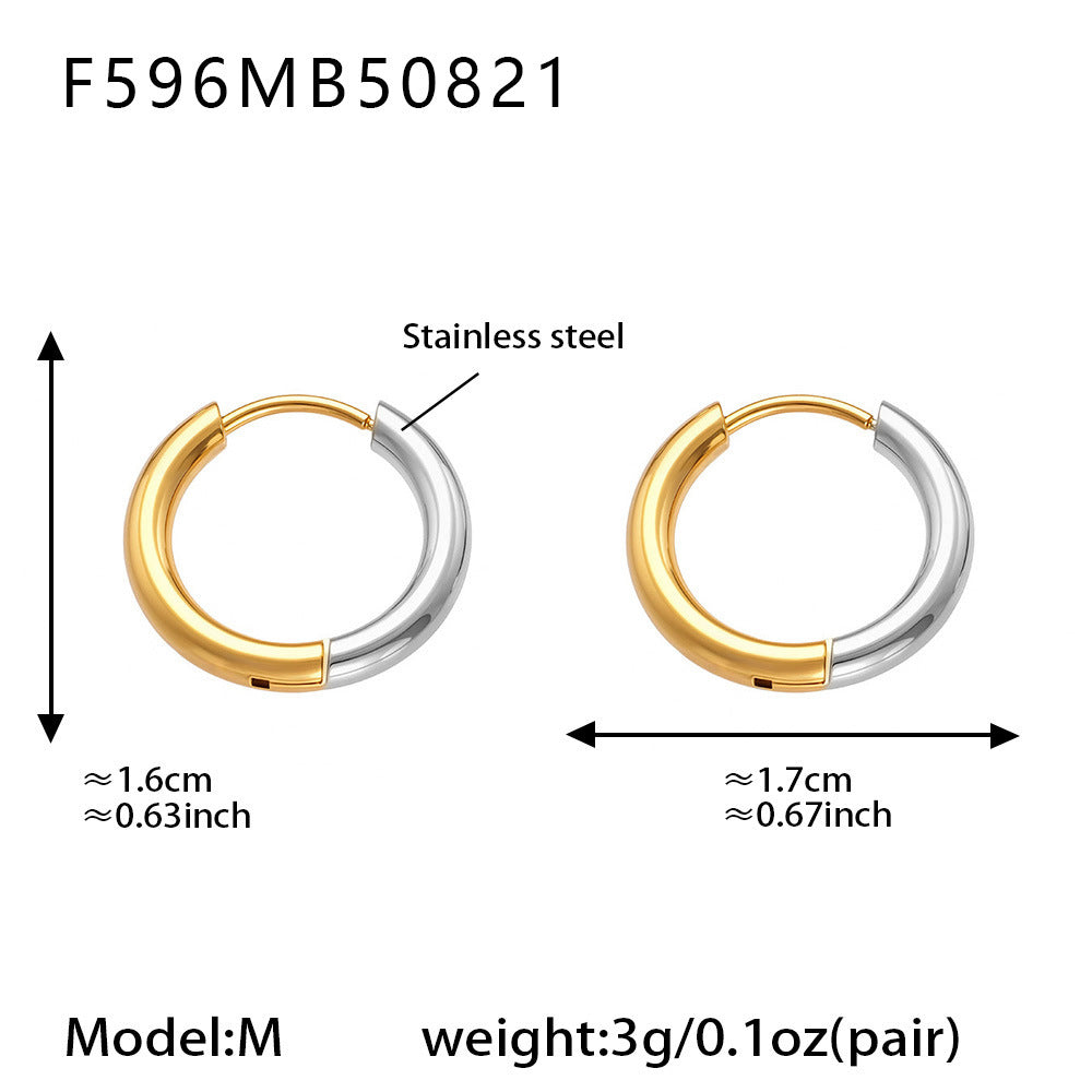 B廠-ins小眾設計感不鏽鋼幾何素圈耳環百搭時尚耳飾鍍18k金批發「F596」25.08-5