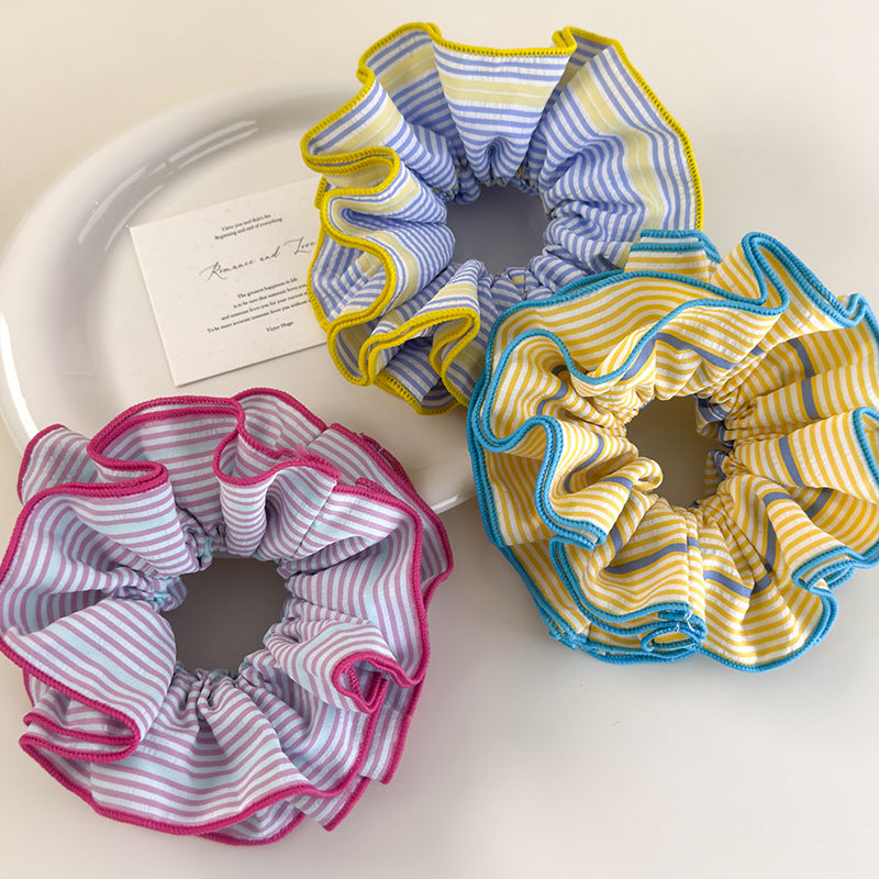 E廠-韓系多巴胺風格彩色多層條紋大腸髮圈頭繩時髦馬尾丸子頭髮繩新款「26919」25.05-3