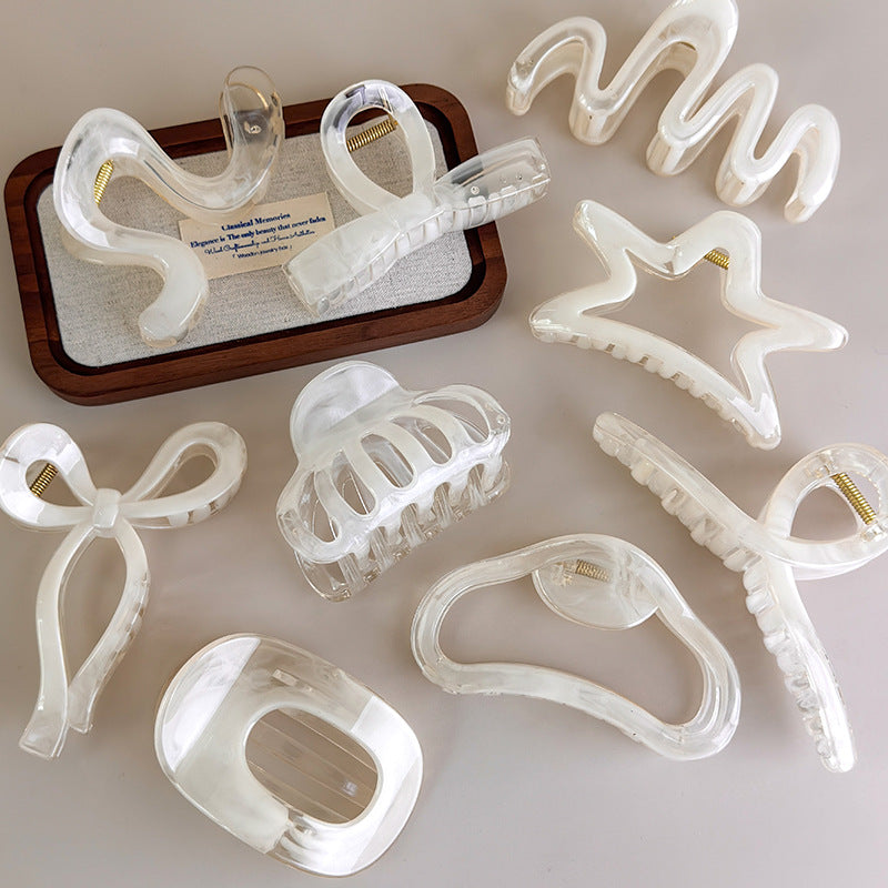 E廠-果凍白色個性百搭蝴蝶結幾何抓夾時尚髮夾氣質簡約鯊魚夾髮飾新款「27315_2」25.08-4